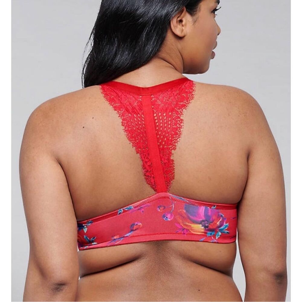 Cacique Seriously Sexy Bra 42DD Boost Plunge Underwire Red Floral Front Closure - Picture 2 of 12